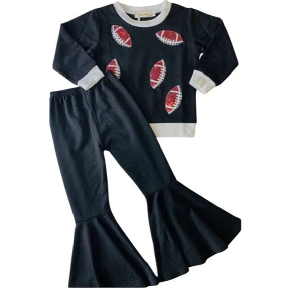 Girls Football Sequin Bell Bottom Outfit Toddler/Kids Set 6/7 - Picture 2 of 7